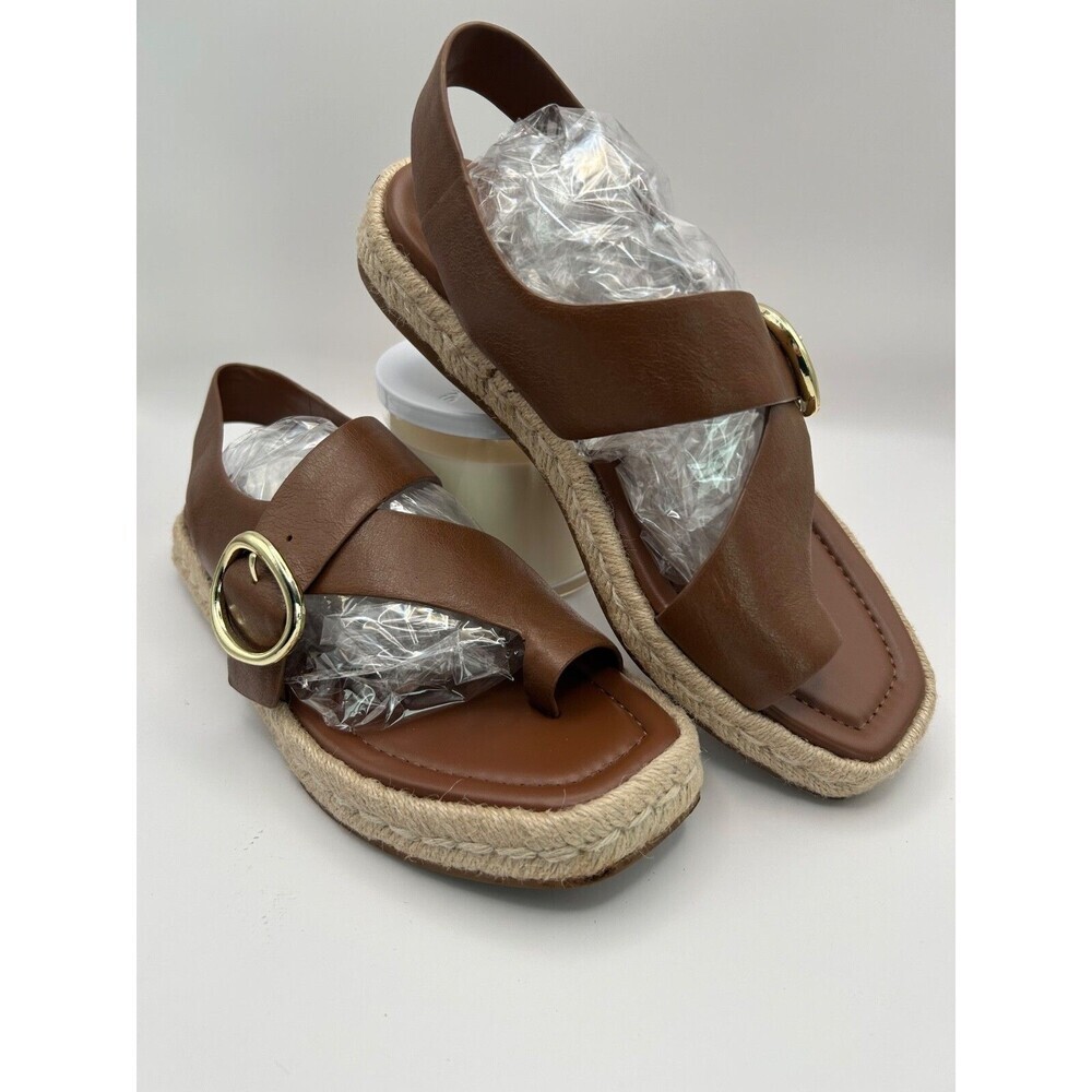 Nordstrom Brown Leather Strappy Sandals – Women’s Size 7.5M – Gold Buckle Detail